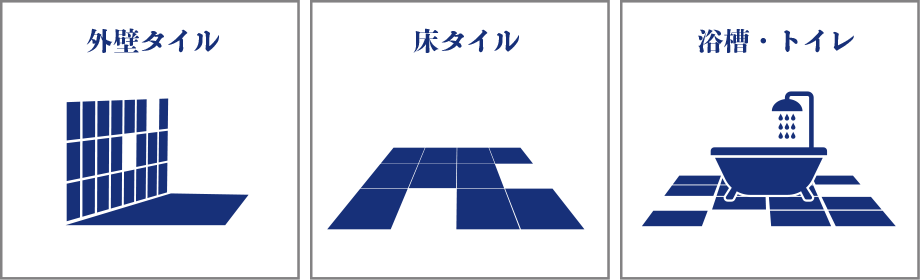 外壁タイル・床タイル・浴槽・トイレ